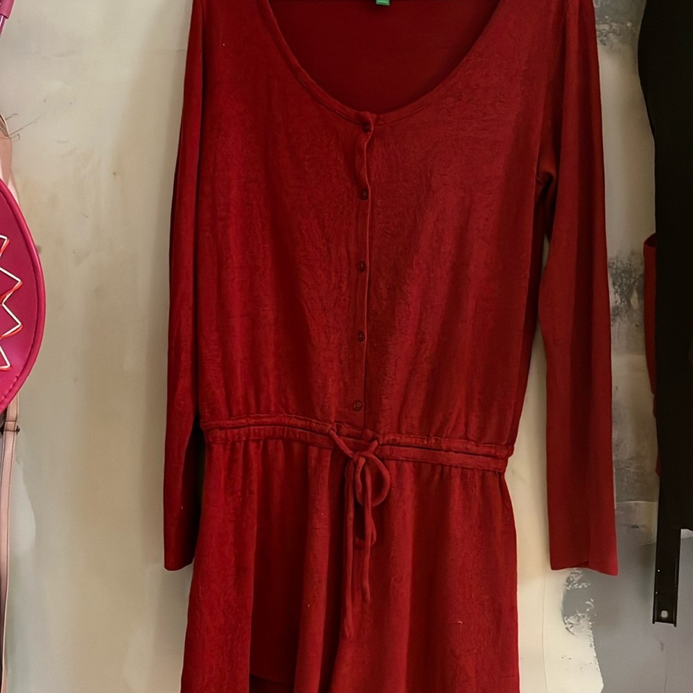 Red Casual Long Sleeve Scoop Neck Jumpsuit